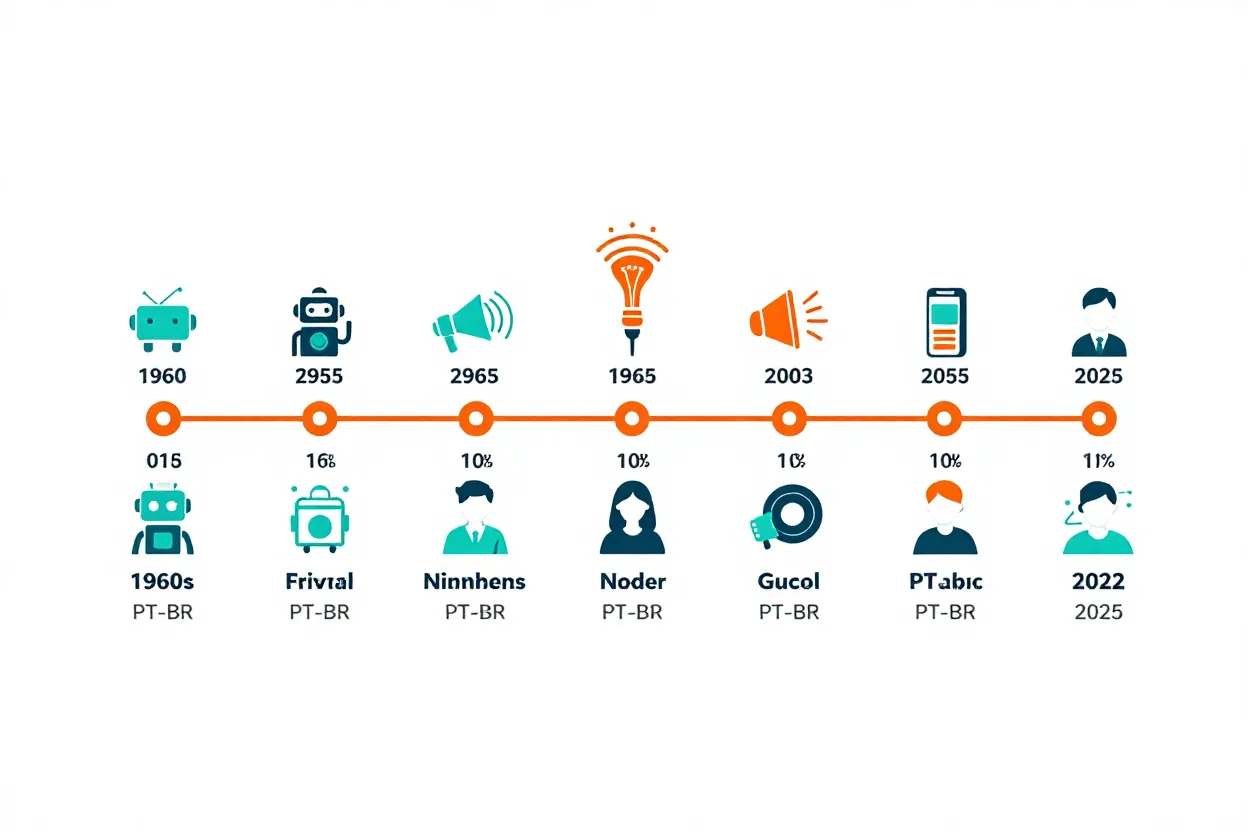 Linha do tempo mostrando evolucao da tecnologia de sintese de voz