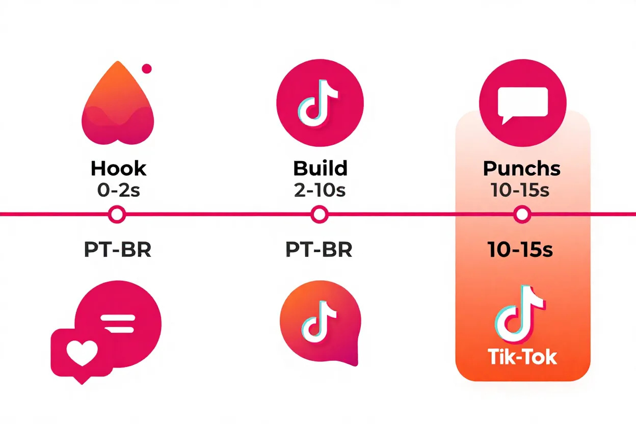 Estrutura de video viral de 15 segundos para tiktok com marcacoes de tempo