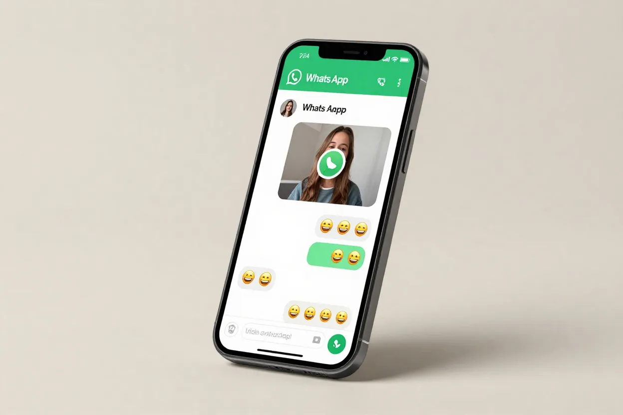 Tela de celular mostrando conversa de whatsapp com video engracado e reacoes